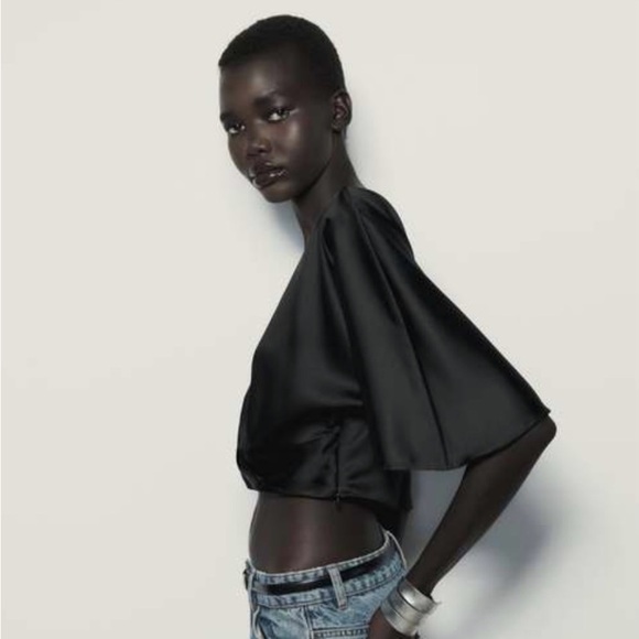 ZARA BLACK SATIN KNOTTED CROPPED TOP - Picture 5 of 6
